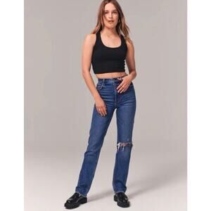 Abercrombie And Fitch The 90's Straight Ultra High Rise Jeans 32S Distressed NWT